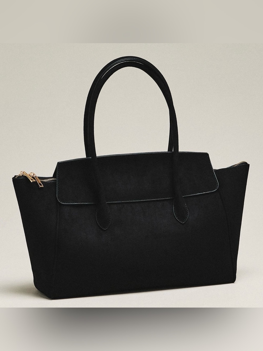 NWT - Anthropologie Suede Foldover Satchel in Classic Black - Picture 2 of 8